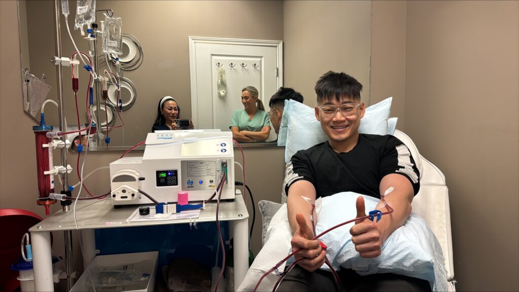 EBOO Ozone Therapy Patient Vincent with Jason DeLeon and Kelly Nguyen-Ha and Nurse Angie Wellness Revolution Texas EBOO Ozone Therapy Patient Vincent with Jason DeLeon and Kelly Nguyen-Ha and Nurse Angie Wellness Revolution Texas